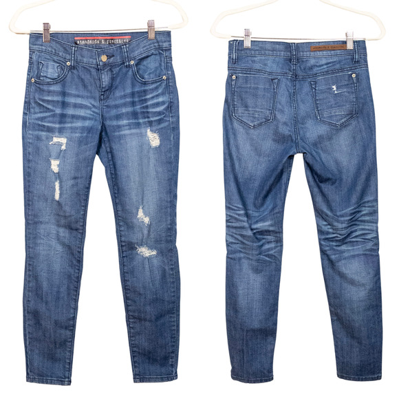 STANDARDS & PRACTICES Medium Wash Skinny Boyfriend Jean Distressed Women's 26 - Picture 1 of 4